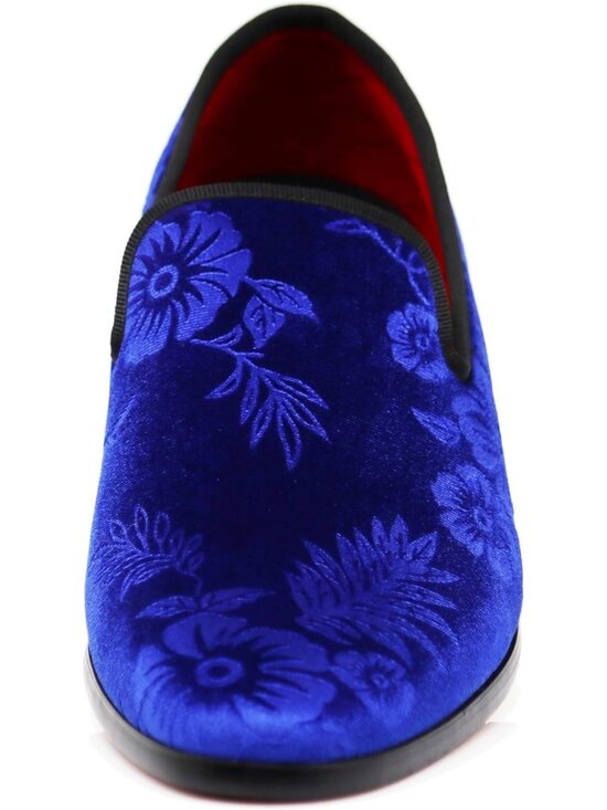 Enzo Romeo Men\'s Royal Blue69 Vintage Velvet Flower Loafer Slip On Tuxedo Shoes main image 4